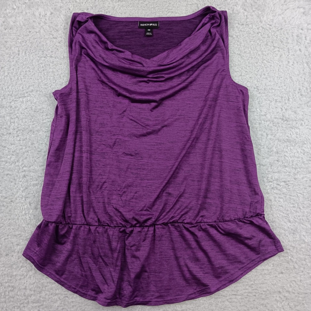 Fashion‎ Bug Peplum Top Women 0X Purple Cowl Neck Space Dye Sleeveless Blouse